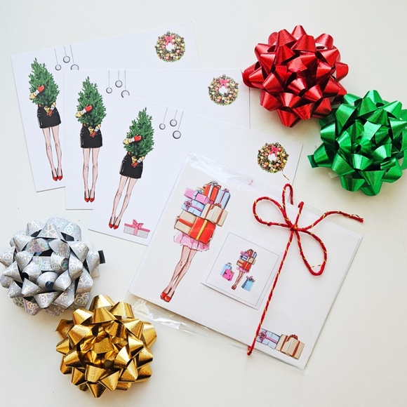 x12 Pretty Fashion Christmas Card Set Fashionista Holiday Boxed Stationery Set - Picture 4 of 14